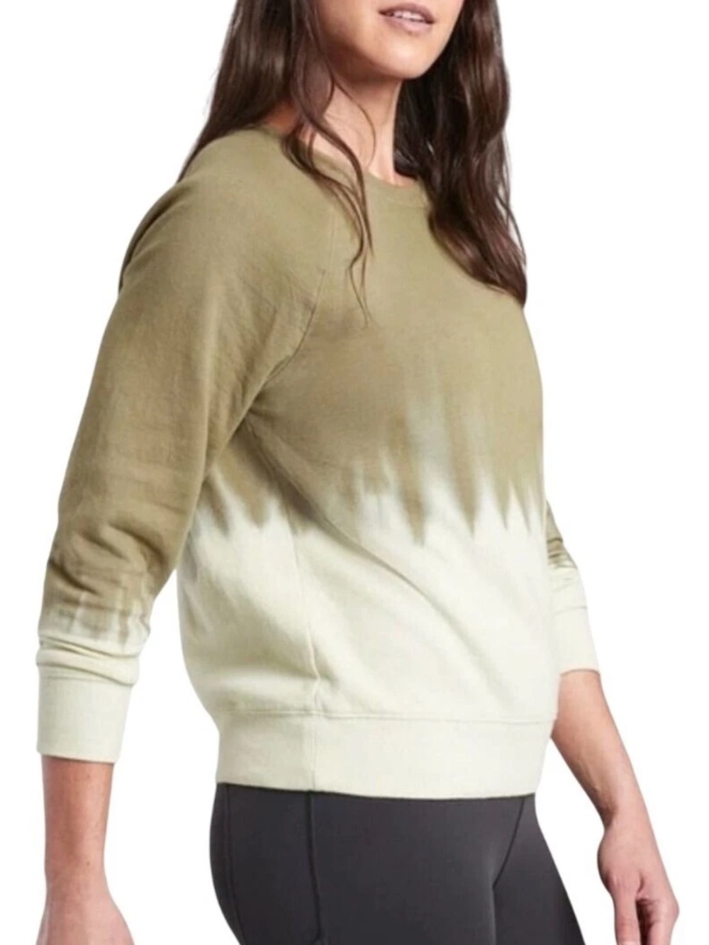 Athleta Sundown Dip Dye Sweatshirt Shadow‎ Olive L Lounge Comfy Soft Gorpcore